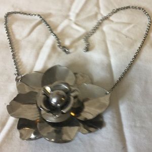 Flower silver statement necklace